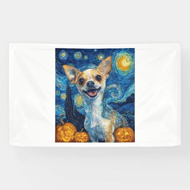 Banderoles smiling chihuahua dog starry night by Van Gogh fin (Horizontal)