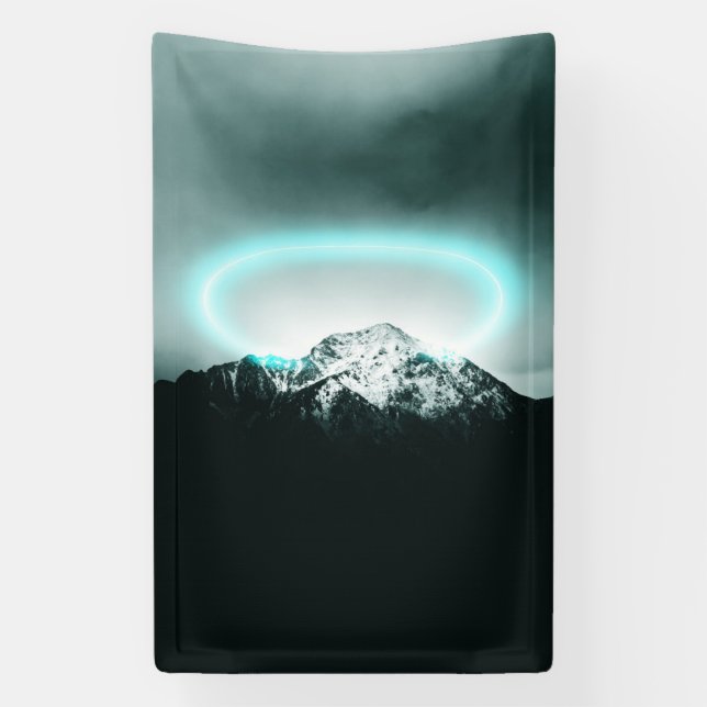 Banderoles Snowy mountain mysterious blue neon light (Verticale)