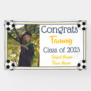 Banderoles Soccer Navy & Gold One Photo Graduation
