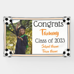 Banderoles Soccer Orange & Black One Photo Graduation