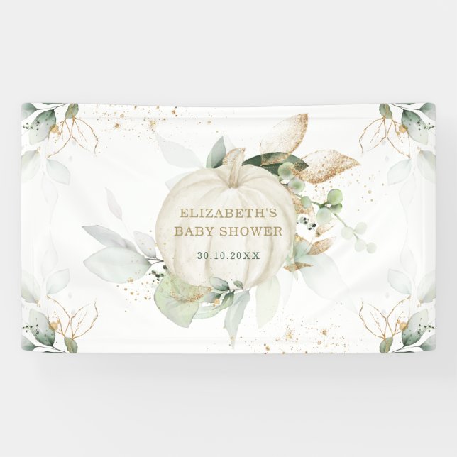 Banderoles Soft Green Gold Citrouille Automne Baby shower Par (Horizontal)