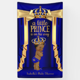 Banderoles Soie Bleu Royal Couronne Dorée Baby Shower Ethniqu