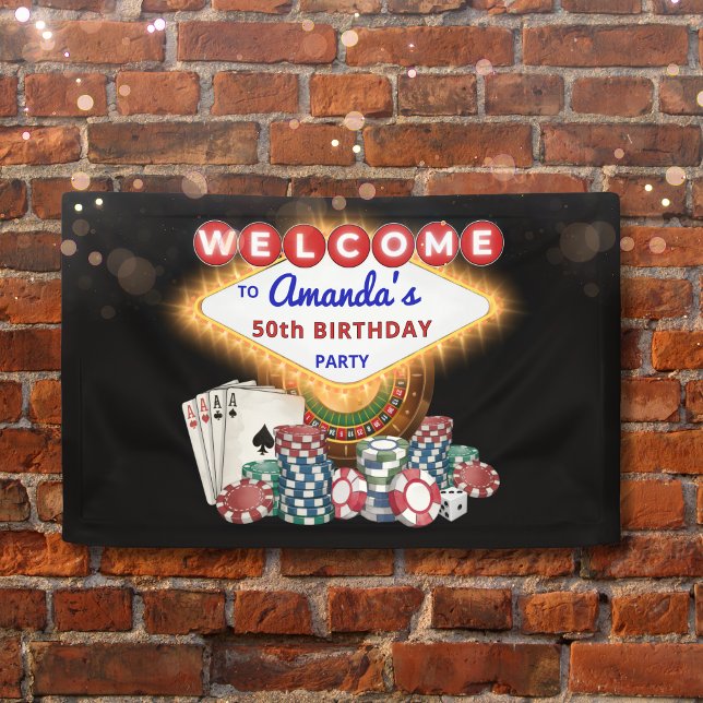 Banderoles Soirée Casino de Vegas Fête d'anniversaire noire d (Casino Las Vegas Night Birthday Party Welcome Banner Backdrop)