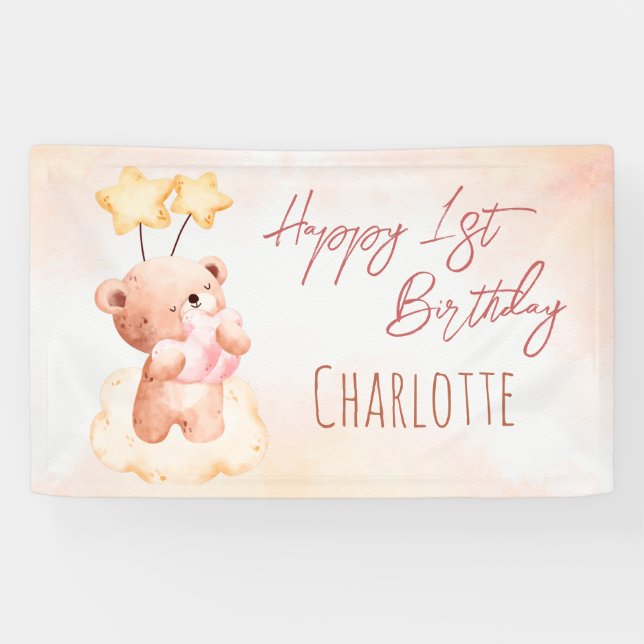 Banderoles Soirée d'anniversaire à l'ours en peluche sucré pe (Horizontal)