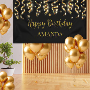 Banderoles Soirée d'anniversaire Elegant Black And Gold Surpr