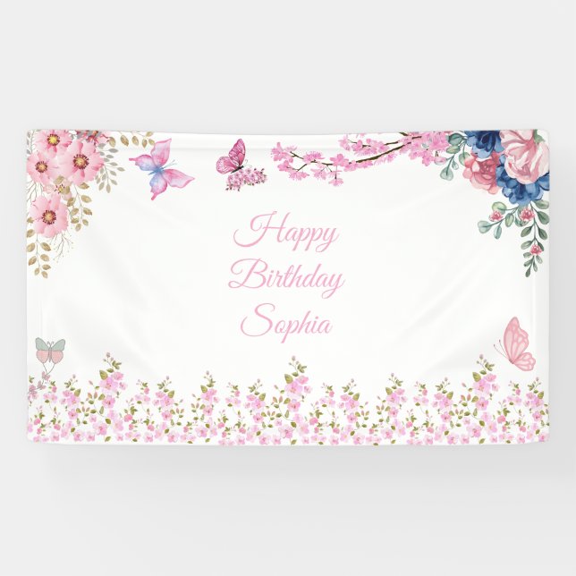Banderoles Soirée d'anniversaire florale (Horizontal)