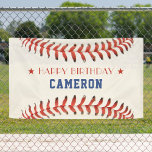 Banderoles Soirée de baseball Sport joyeuse fête d'anniversai<br><div class="desc">Bannière de fête d'anniversaire rouge blanc et bleu / softball heureux. Personnalisez-le avec votre nom. Idéal pour les amateurs de sport ou les athlètes.</div>