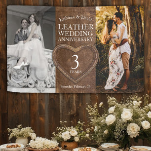 Banderoles Soirée de coeur 3e anniversaire mariage en cuir