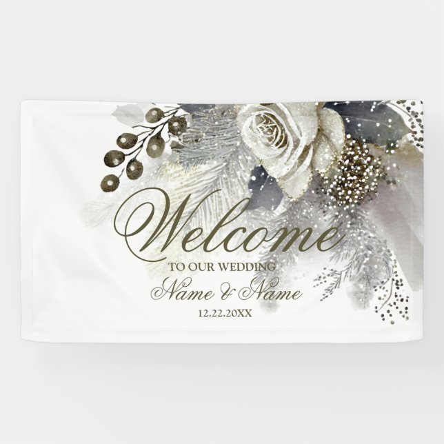Banderoles Soirée de mariage Silver Golden White Roses (Horizontal)