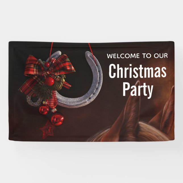 Banderoles Soirée équestre Noël pendre le fer à cheval (Horizontal)