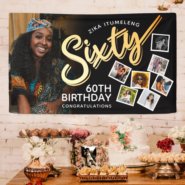 Banderoles Soixante or 60e anniversaire photos en noir (Créateur téléchargé)