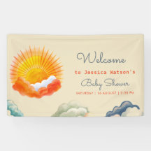 Soleil et nuages Baby shower rétro gris jaune