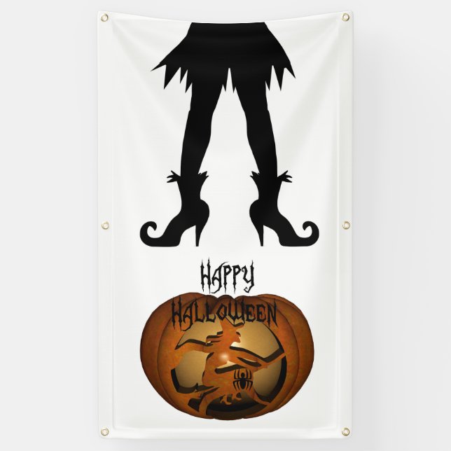 Banderoles Sorcière d'Halloween et Citrouille (Vertical)