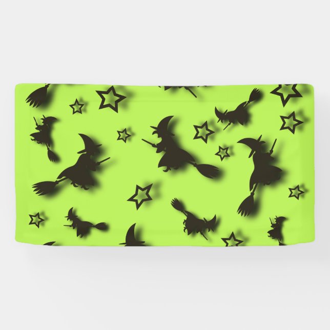 Banderoles Sorcière volante parmi les étoiles à Halloween nui (Horizontal)