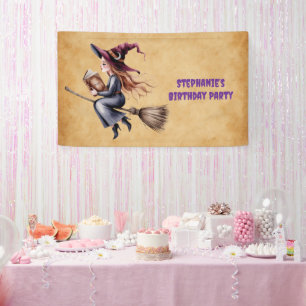 Banderoles Sorcière Whimsical Flying Broom Girl Birthday Part