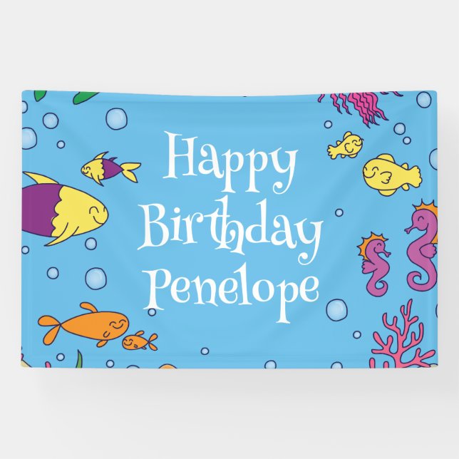 Banderoles Sous la mer Animaux mignons 1er anniversaire (Horizontal)