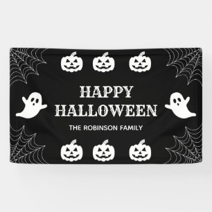 Banderoles Spider Web Custom Black & White Happy Halloween