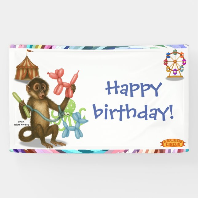 Banderoles Spike's balloon monkey magic birthday (Horizontal)