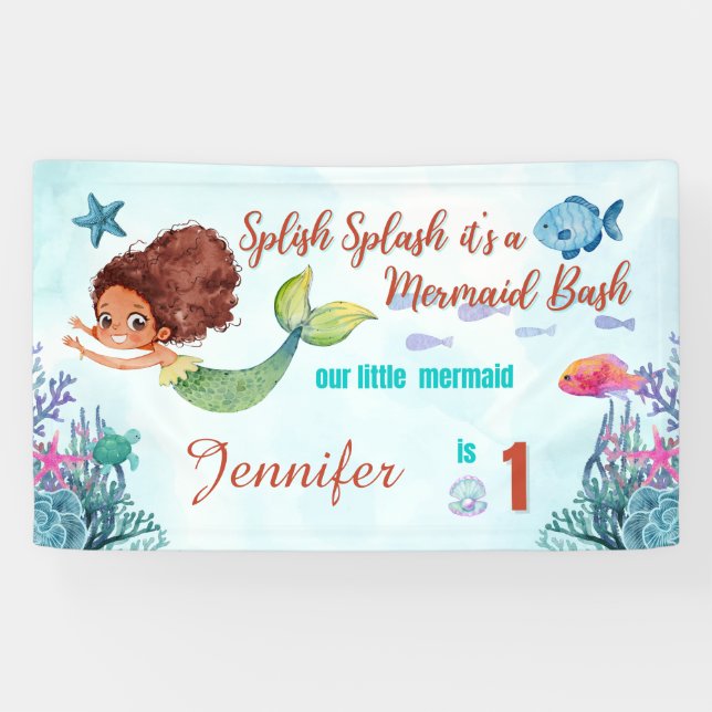 Banderoles Splish Splash Mermaid Bash Girls 1er anniversaire (Horizontal)