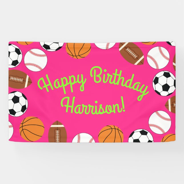 Banderoles Sports Anniversaire Fête Enfants Cute Rose Girls (Horizontal)
