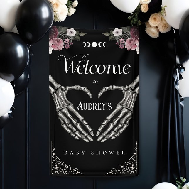 Banderoles Squelette gothique Mains Baby shower coeur Bienven (Gothic Skeleton Hands Heart Baby Shower Welcome Banner)