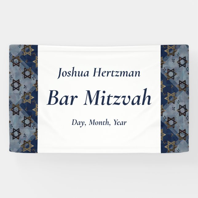 Banderoles Star de David Blue Grey Bar Mitzvah Mazel Tov (Horizontal)