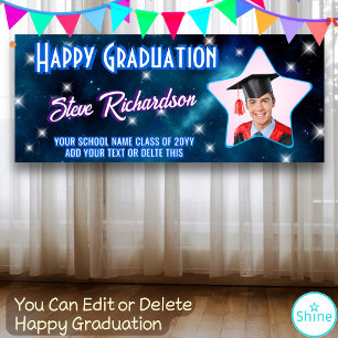 Banderoles Star Script Name Happy Graduation Party Blue Photo