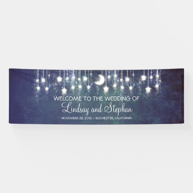 Banderoles Starry Night Moon et Star Blue Mariage (Horizontal)
