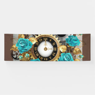 Banderoles Steampunk Clock and Turquoise Roses on Striped