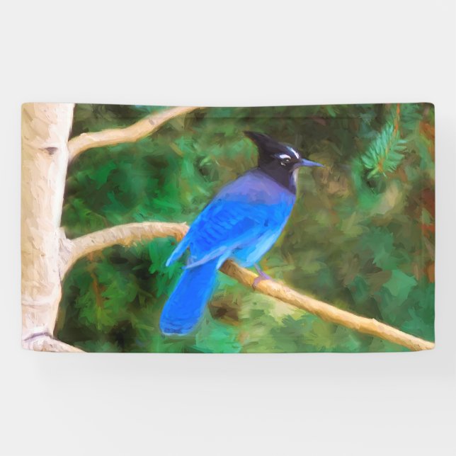 Banderoles Steller's Jay Painting - Art original pour oiseaux (Horizontal)