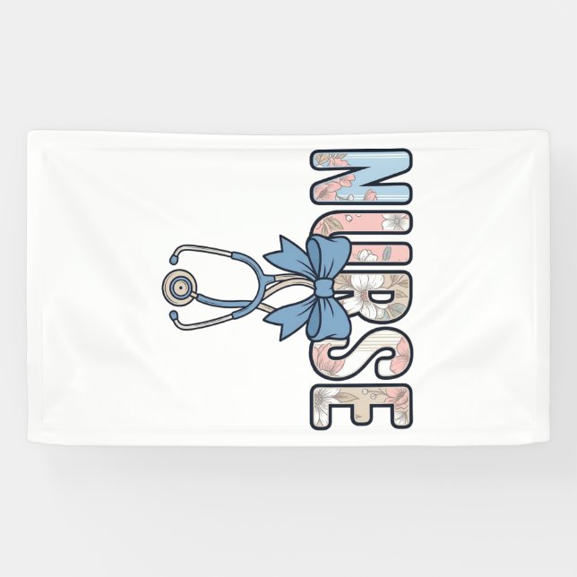 Banderoles Stéthoscope Infirmière Bow Floral Vintage (Horizontal)