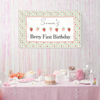 Banderoles Strawberry Gingham First Birthday Party