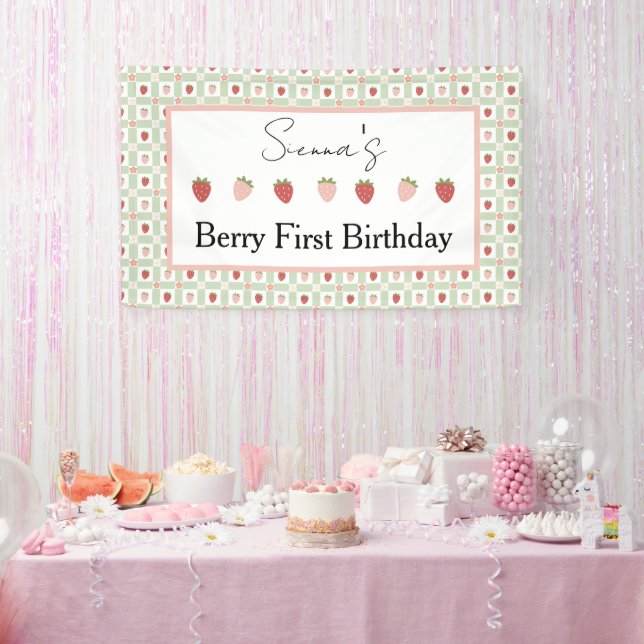 Banderoles Strawberry Gingham First Birthday Party  (Fête)