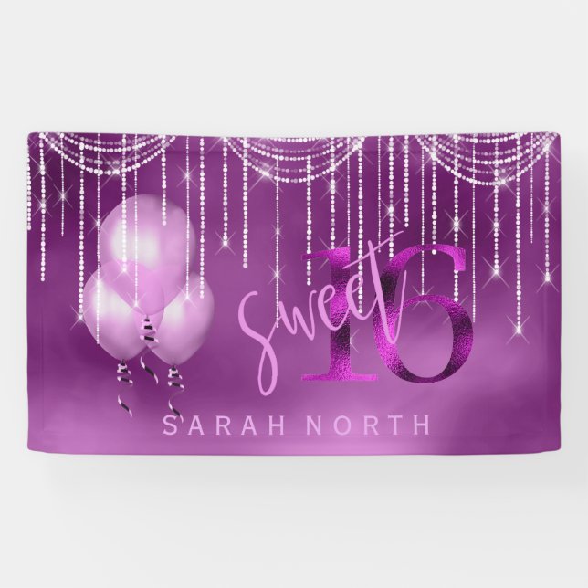 Banderoles String Lights & Balloons Sweet 16 Orchid ID473 (Horizontal)