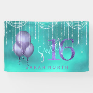 Banderoles String Lights & Balloons Sweet 16 TealPurple ID473