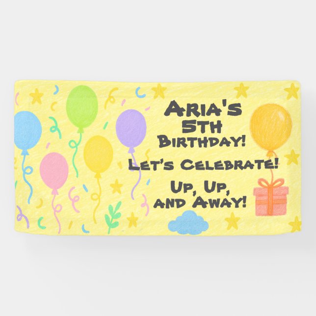 Banderoles Style de crayon modifiable – Anniversaire Balloon  (Horizontal)
