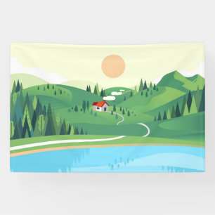 Banderoles Style plat de la maison dans la colline