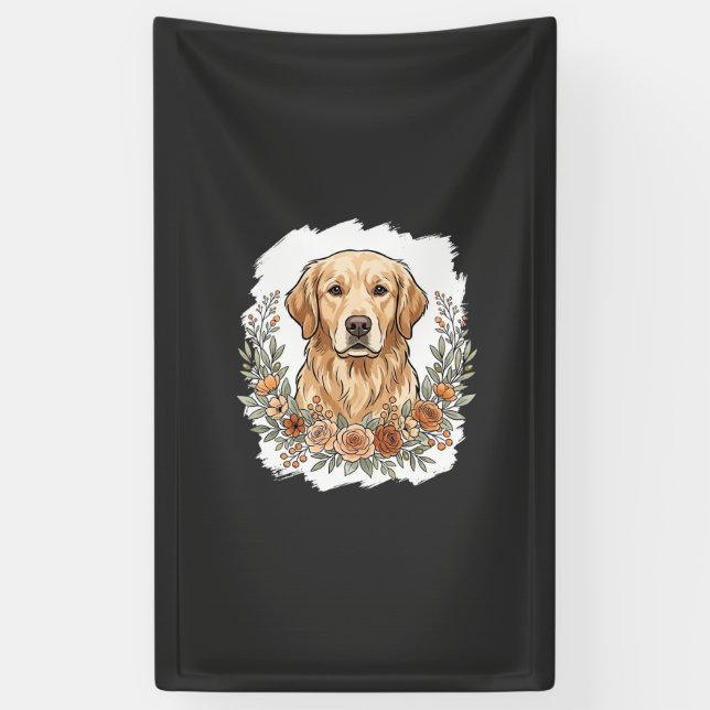 Banderoles Sublimation Retriever Doré Floral (Vertical)