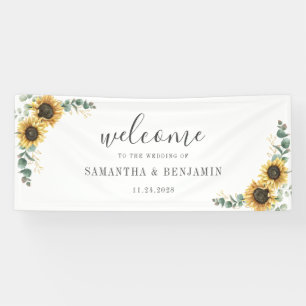 Banderoles Sunflower Floral Eucalyptus Script Mariage