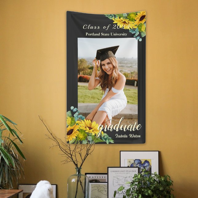 Banderoles Sunflower Photo Script Graduation Party (Sunflower Photo Script Graduation Party Banner)