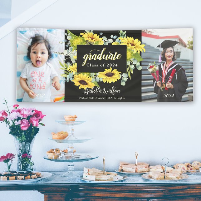 Banderoles Sunflower Photo Script Graduation Party (Sunflower Photo Script Graduation Party Banner)