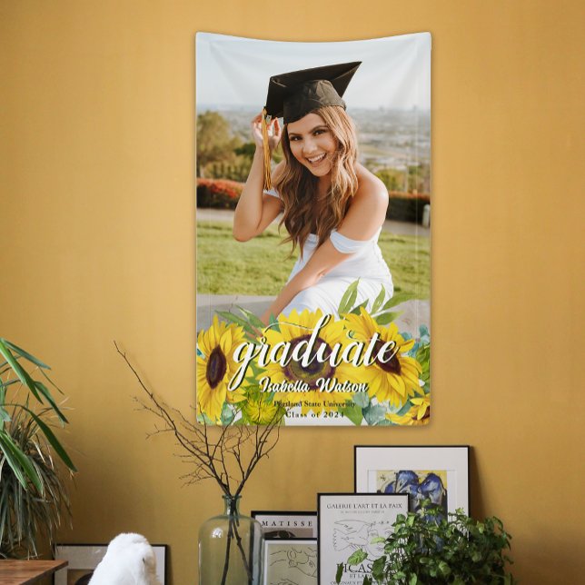 Banderoles Sunflower Photo Script Graduation Party (Sunflower Photo Script Graduation Party Banner)
