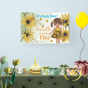 Banderoles Sunflower Watercolor Cinquième fille Anniversaire