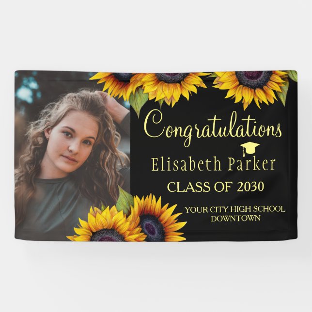 Banderoles Sunflowers PHOTO or graduation félicitations (Horizontal)