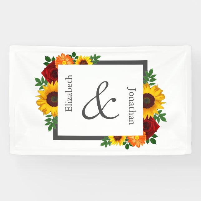 Banderoles Sunset Sunflower Rose Floral Mariage (Horizontal)