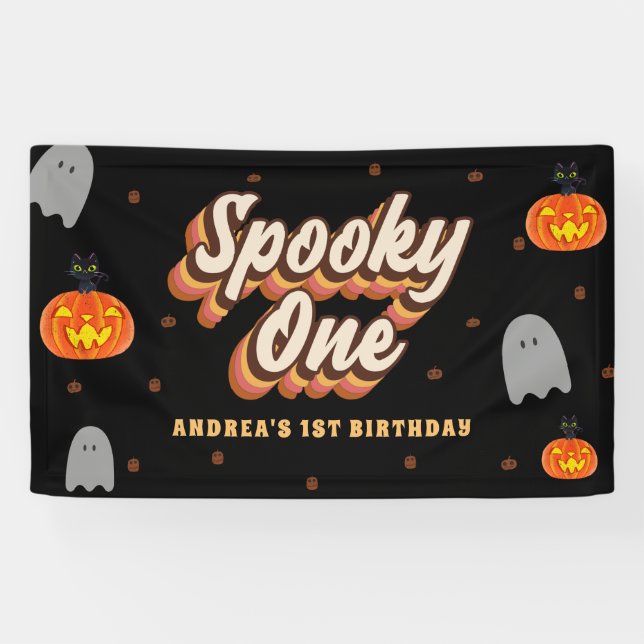Banderoles Super Spooky One 1er Anniversaire Halloween Rétro  (Horizontal)