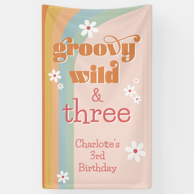 Banderoles Super Wild et trois White Daisy Girl'anniversaire (Vertical)