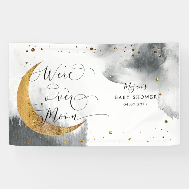 Banderoles Sur la Lune Dreamy Grey Sky Baby shower (Horizontal)