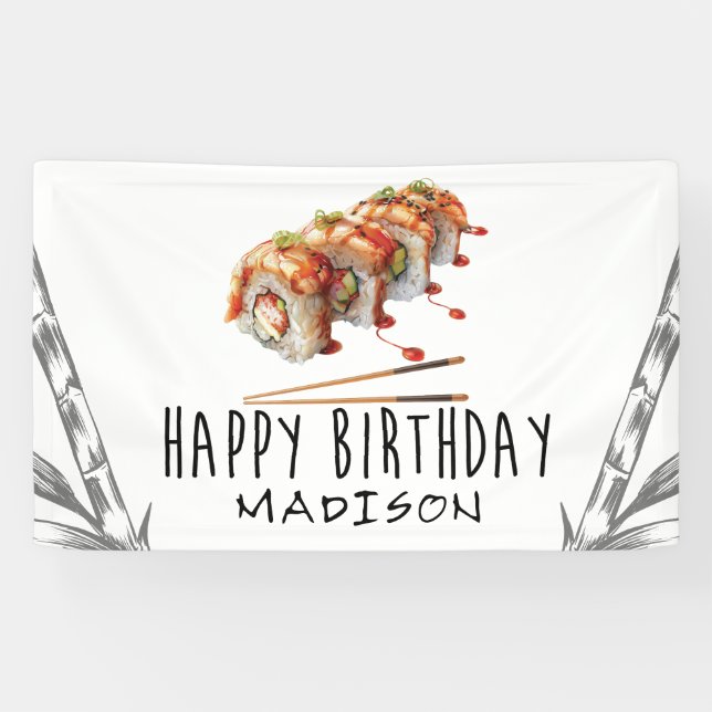 Banderoles Sushi minimaliste personnalisé Adulte Anniversaire (Horizontal)