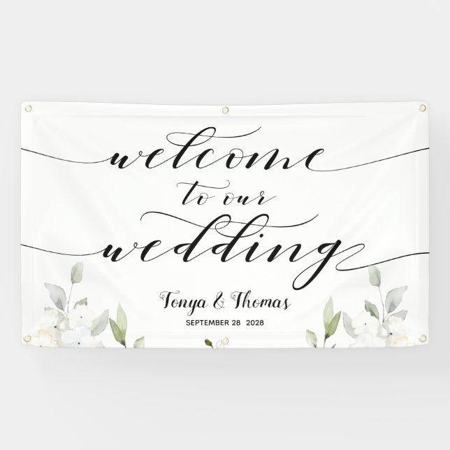 Banderoles Swash Calligraphy Green Bienvenue À Notre Mariage (Horizontal)